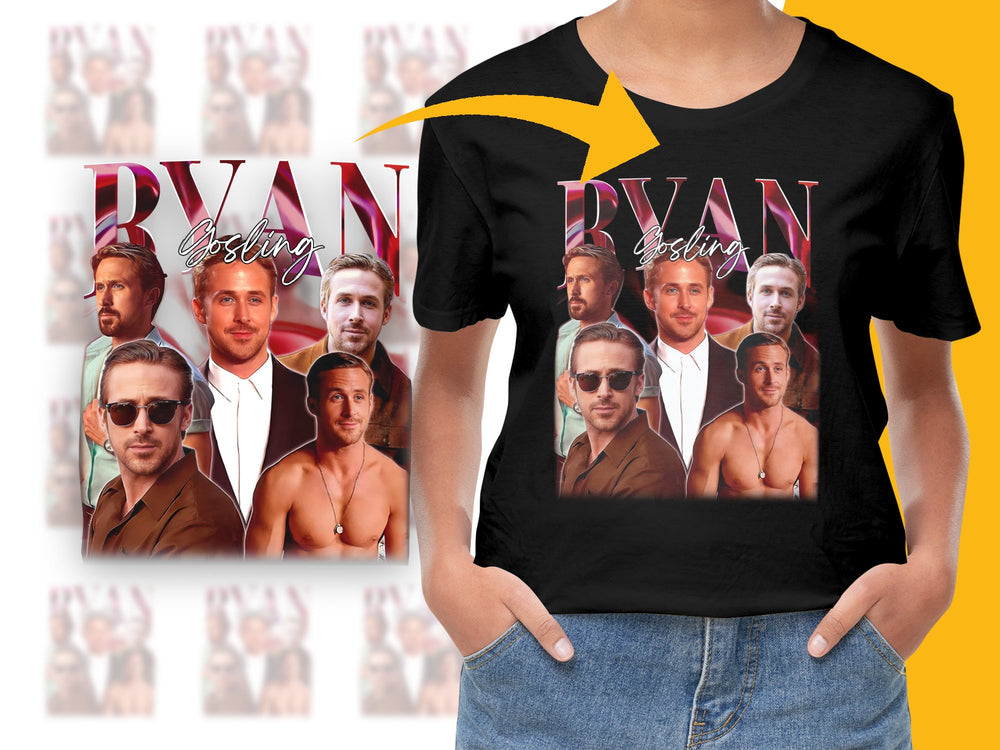 Ryan Gosling Graphic T-Shirt, Hollywood Actor Collage Tee, Men's and Women's Casual Fashion Top