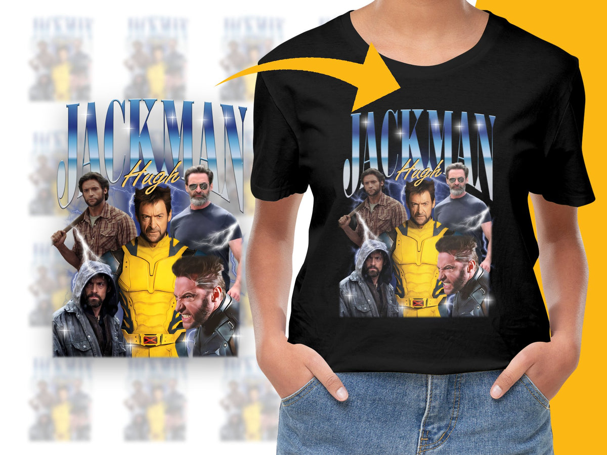 Jackman Hugh Movie Collage T-Shirt, Unisex Graphic Tee, Film Character Apparel, Unique Gift Idea