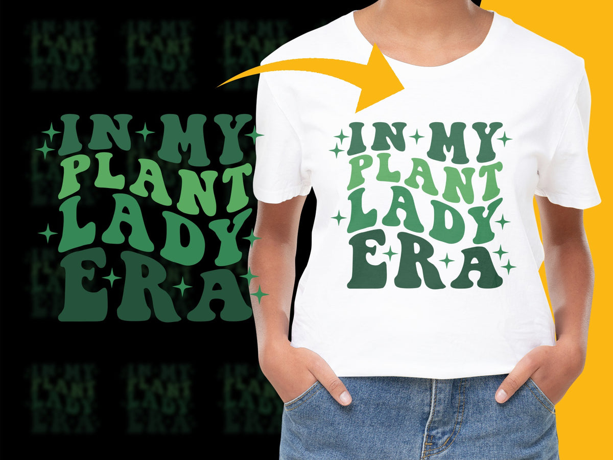Green 'In My Plant Lady Era' Typography T-Shirt, Eco-Friendly Fashion, Casual Wear for Gardening and Outdoor Activities