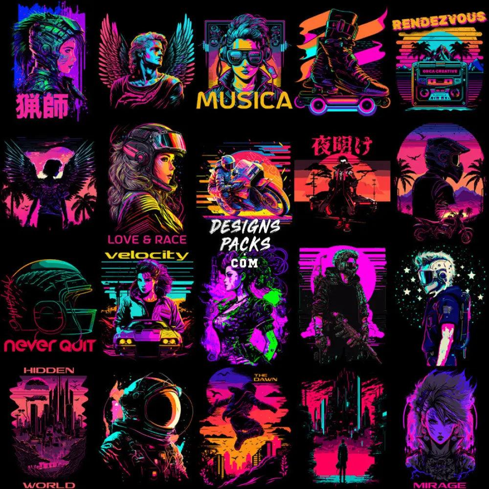99 Neo Retro Future Streetwear Designs Bundle Png + Eps
