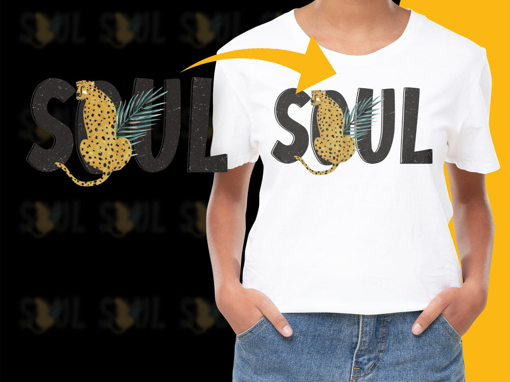 Soul Text Graphic T-Shirt, Trendy Hip Hop Style Tee, Urban Streetwear, Unisex Fashion Top, Bold Black and Gold Design