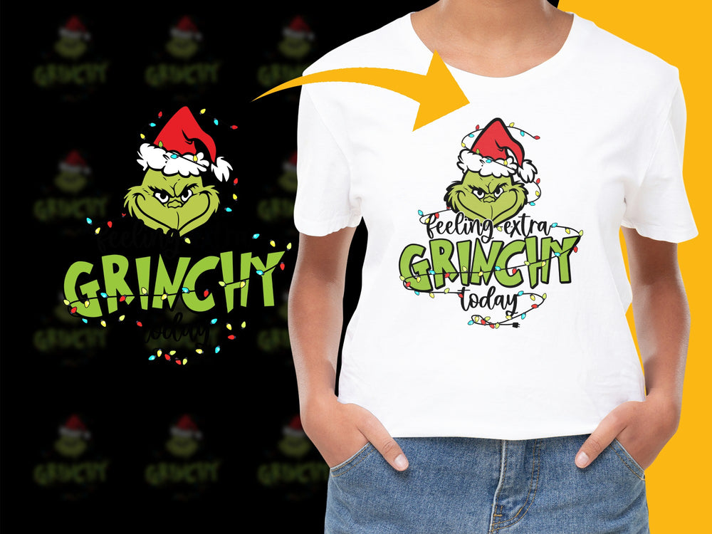 Grinch Christmas T-Shirt Feeling Extra Grinchy Today Holiday Tee for Kids and Adults Santa Hat
