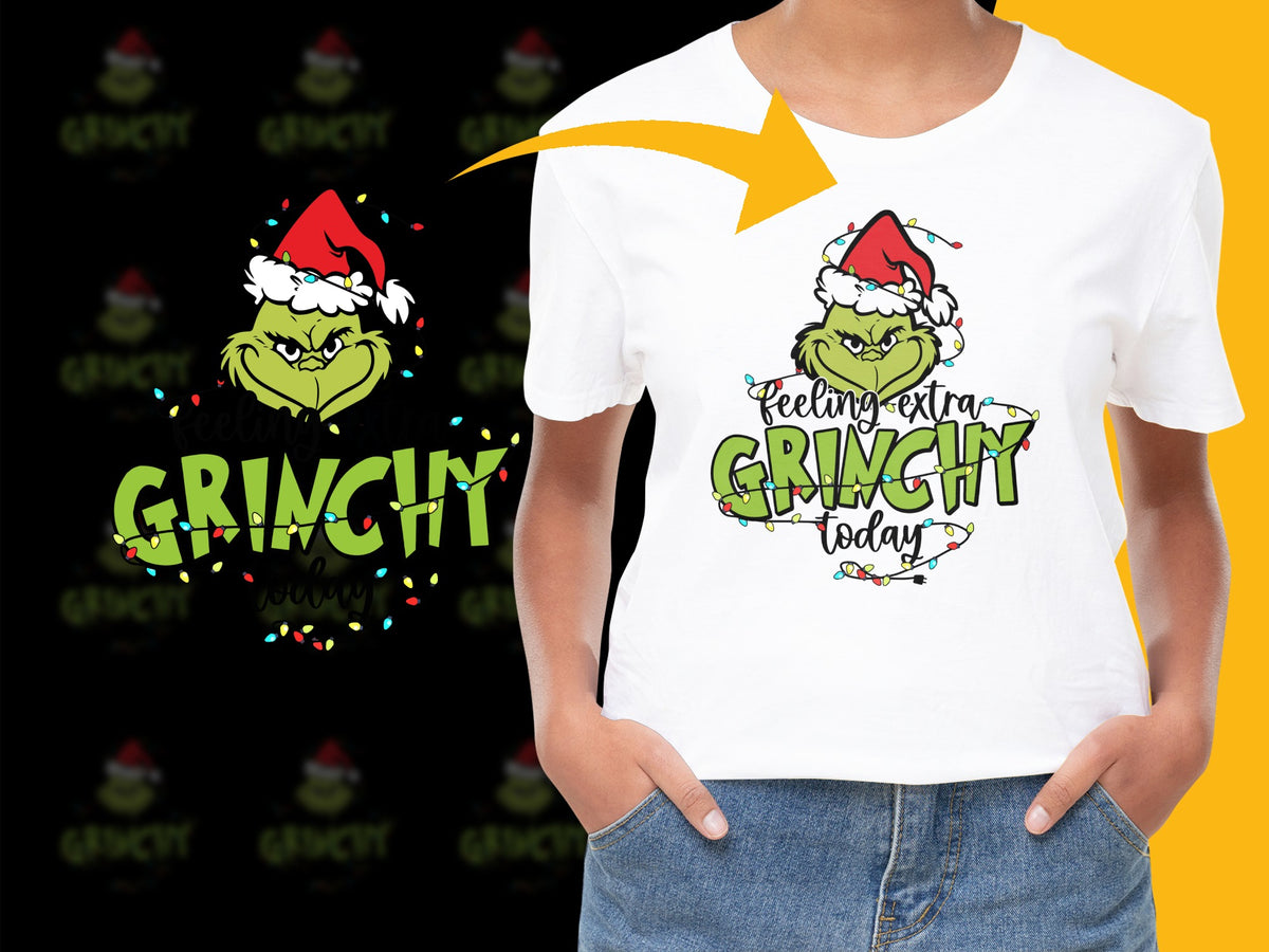 Grinch Christmas T-Shirt Feeling Extra Grinchy Today Holiday Tee for Kids and Adults Santa Hat