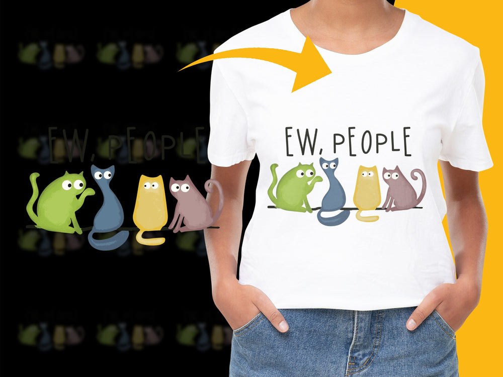 Funny Ew People T-Shirt, Cute Alien Monsters Graphic Tee, Colorful Casual Top for Introverts