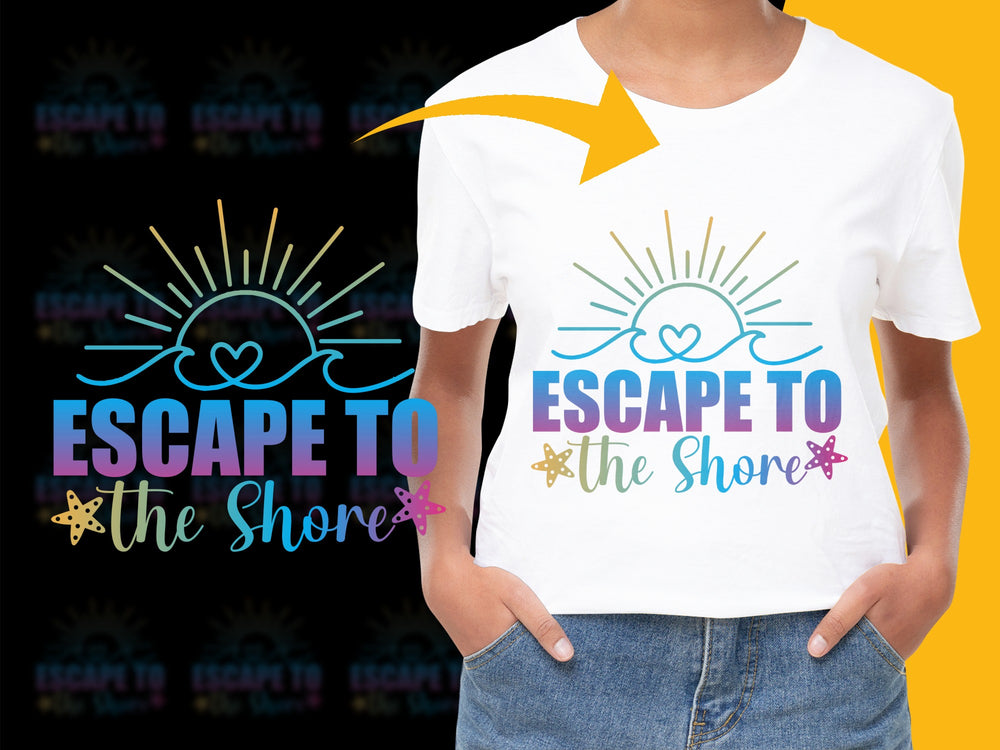 Escape to the Shore Graphic T-Shirt, Summer Beach Tee, Colorful Sun Design, Unisex Casual Wear
