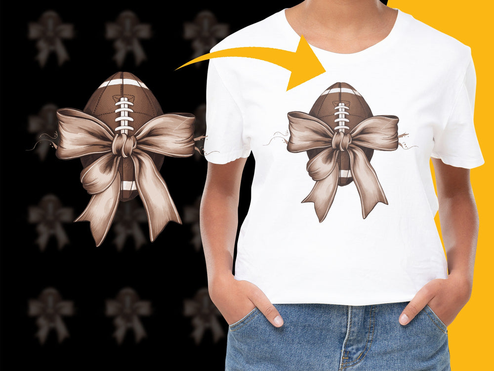 Women's Football T-Shirt, Sports Graphic Tee, Casual Bow Design, Game Day Shirt, Gift for Her, Unique Football Apparel