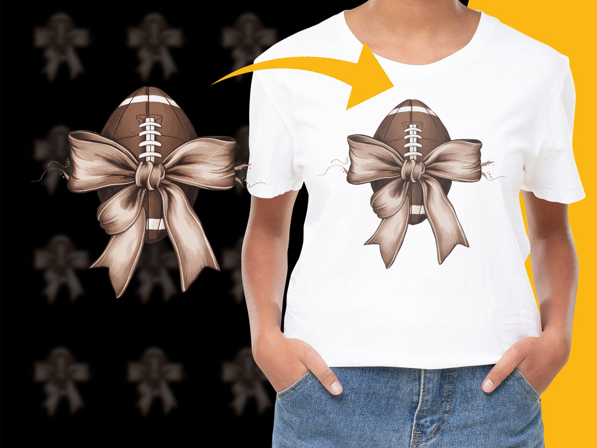 Women's Football T-Shirt, Sports Graphic Tee, Casual Bow Design, Game Day Shirt, Gift for Her, Unique Football Apparel