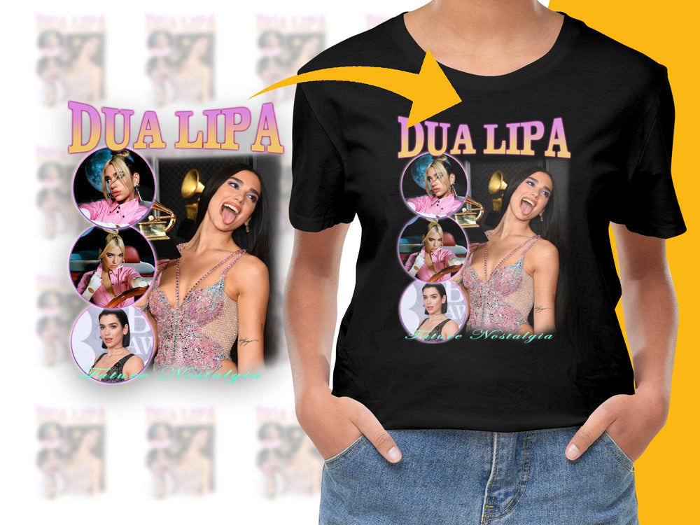 Women's Custom Dua Lipa Print T-Shirt, Stylish Graphic Tee, Trendy Pop Fan Apparel, Unique Gift Idea