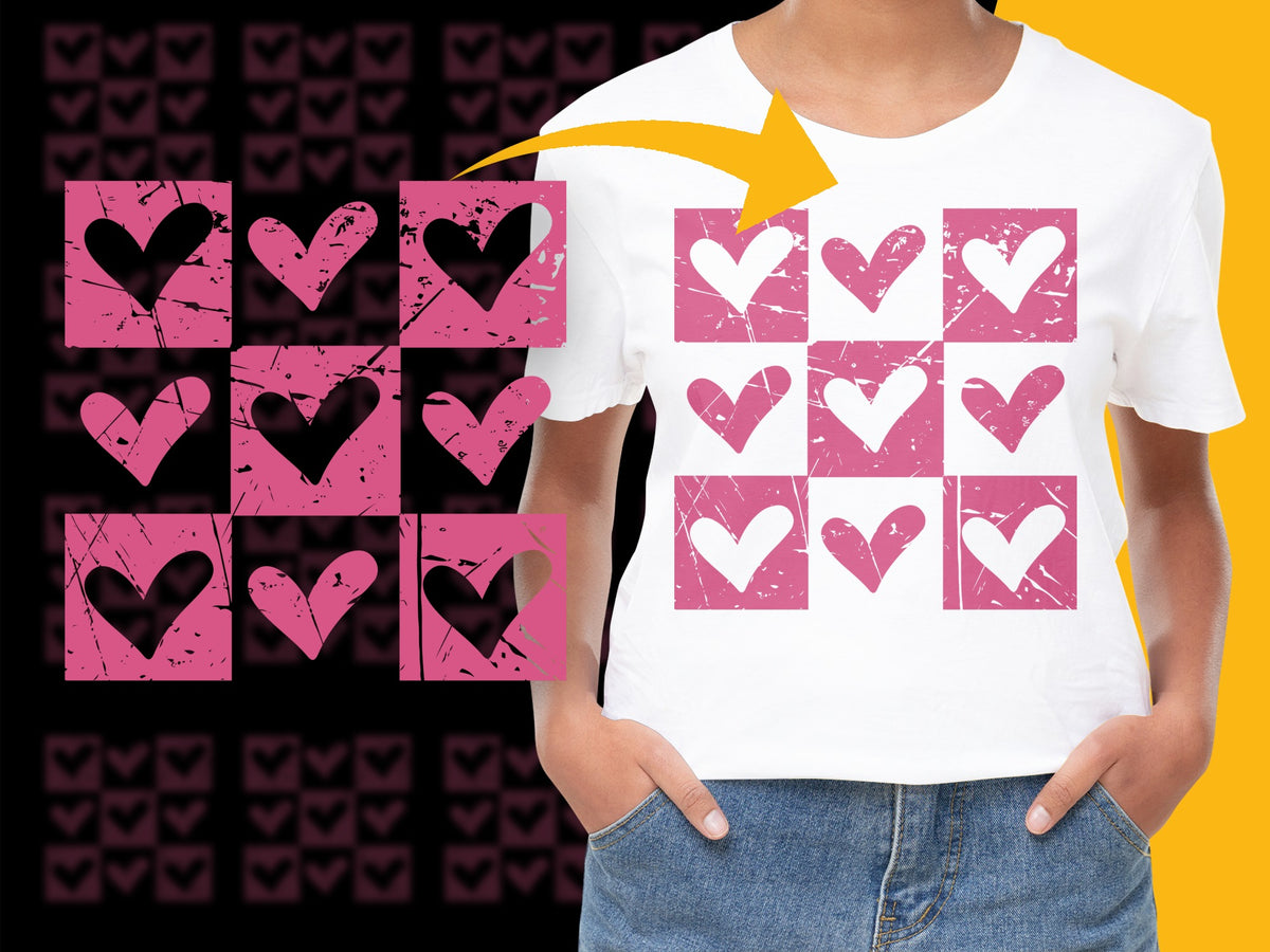 Women's White T-Shirt with Pink Heart Pattern Graphic, Casual Fashion Tee, Love Print Valentine's Day Top