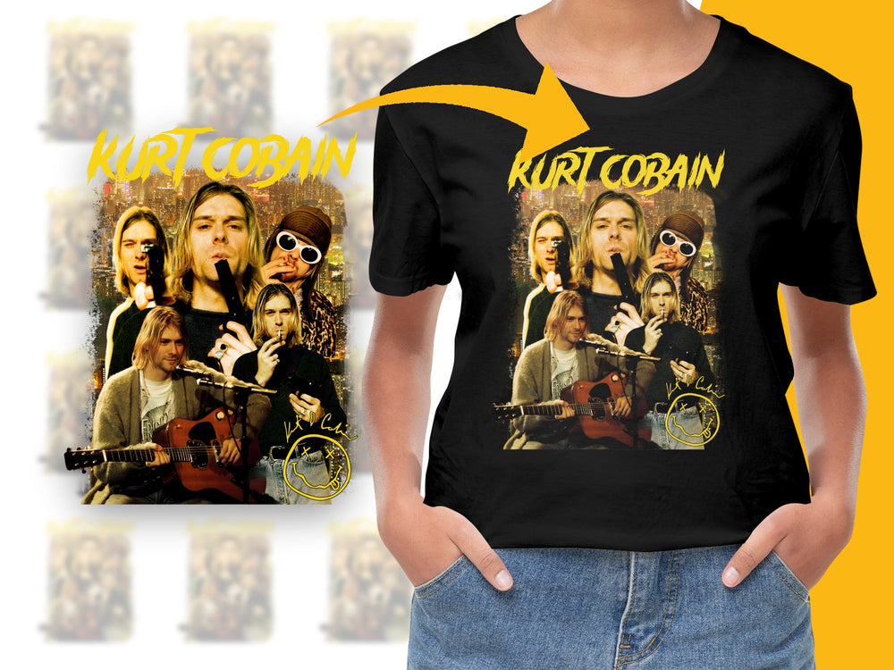 Kurt Cobain Graphic T-Shirt, Vintage Band Tee, 90s Rock Music Icon, Unisex Black Cotton Shirt