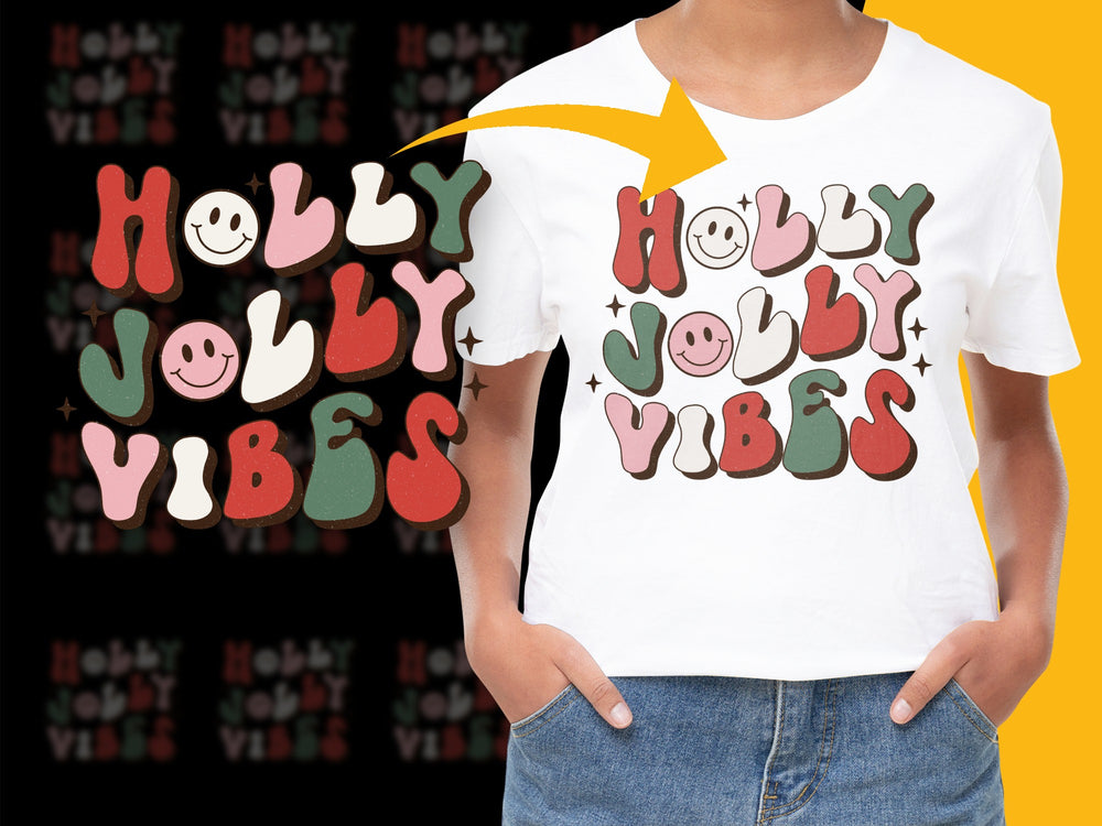 Holly Jolly Vibes Christmas T-Shirt, Colorful Festive Holiday Shirt, Unisex Graphic Tee for All Ages