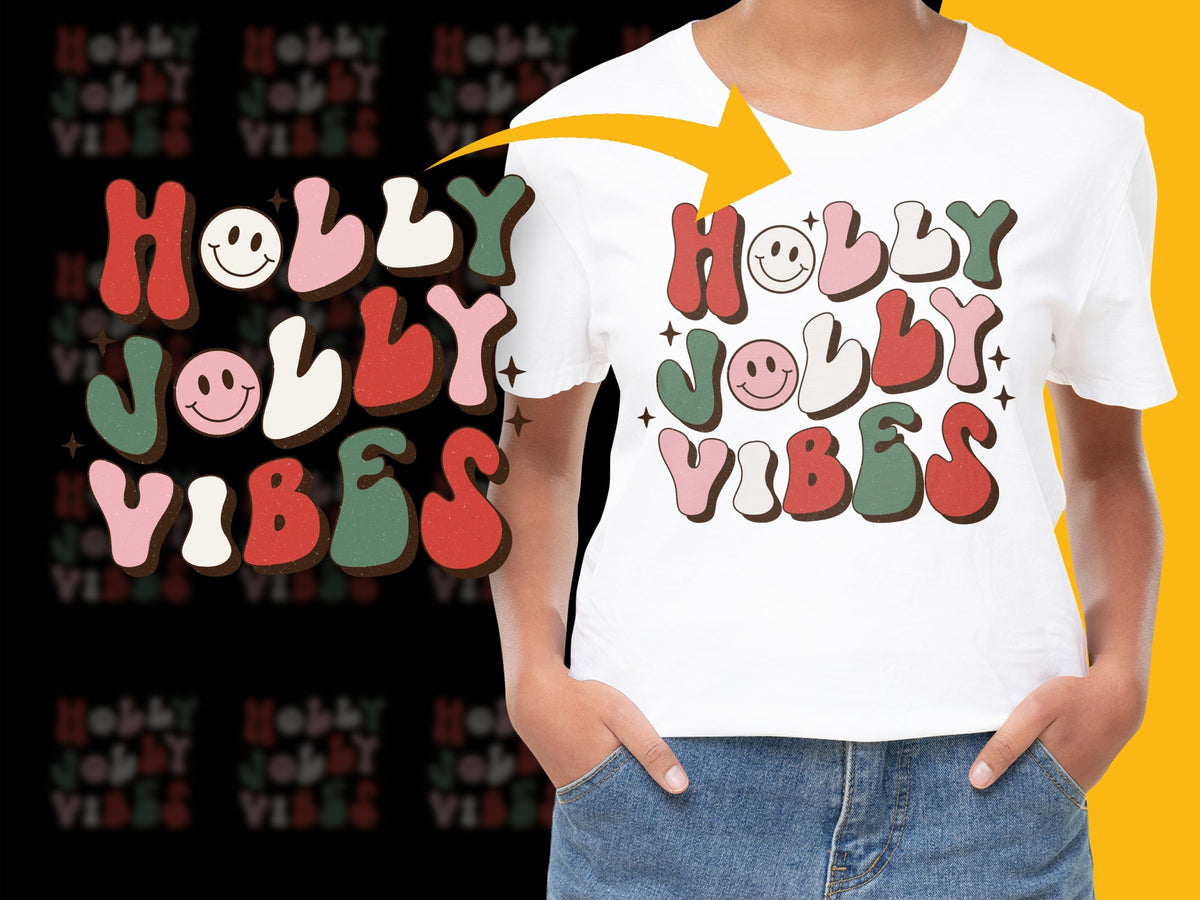 Holly Jolly Vibes Christmas T-Shirt, Colorful Festive Holiday Shirt, Unisex Graphic Tee for All Ages