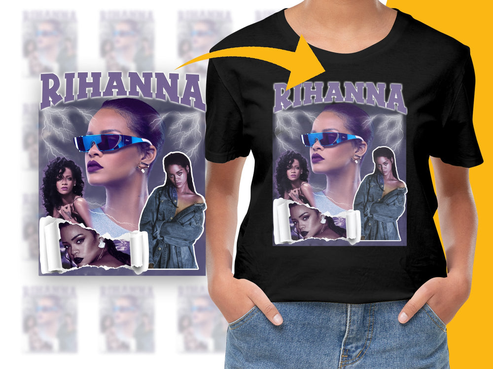 Rihanna Inspired Graphic T-Shirt, Pop Music Star Fan Merch, Trendy Celeb Collage Print Tee