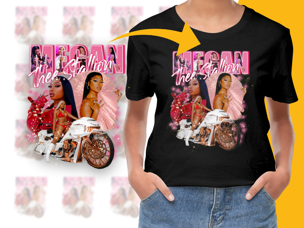 Megan Thee Stallion Graphic T-Shirt, Hip Hop Artist Fan Merch, Trendy Music Tee, Fashionable Streetwear Top, Bold Colorful Design