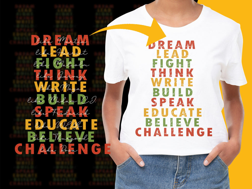 Inspirational Quote T-Shirt, Dream Lead Fight Think, Motivational Words, Unisex Graphic Tee