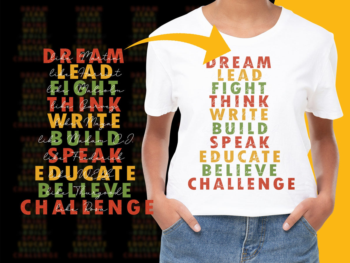 Inspirational Quote T-Shirt, Dream Lead Fight Think, Motivational Words, Unisex Graphic Tee