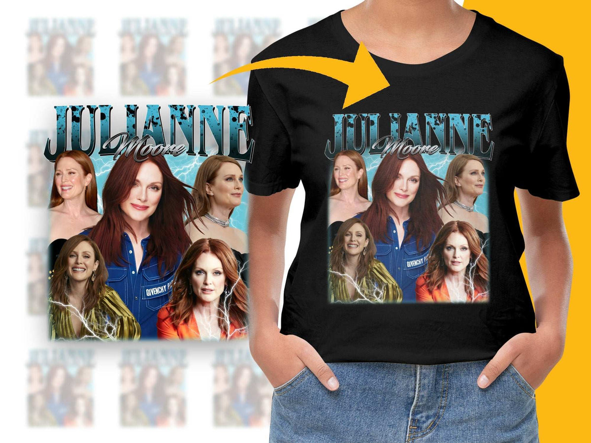 Julianne Moore Fan T-Shirt, Celebrity Photo Collage, Unique Graphic Tee, Unisex Fashion Top