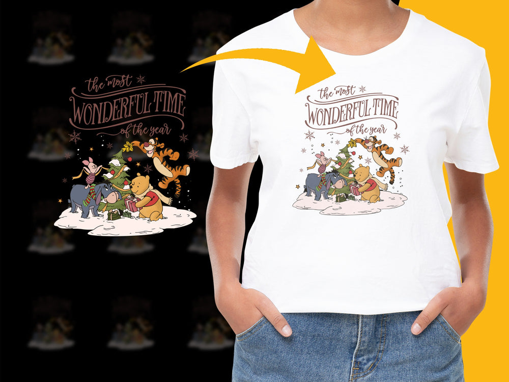 Christmas T-Shirt Wonderful Time of the Year Festive Holiday Tee with Cartoon Characters for Family