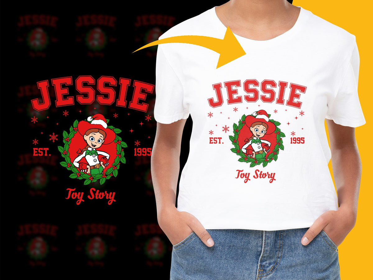 Jessie Toy Story T-Shirt, Vintage 1995 Graphic Tee, Custom Name Red Holiday Design, Kids and Adults Sizes Available