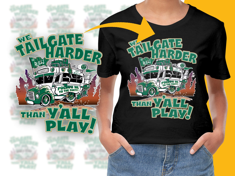 Tailgate Harder Than Y'all Play T-Shirt, Vintage Truck Graphic Tee, Sports Fan Apparel, Casual Streetwear