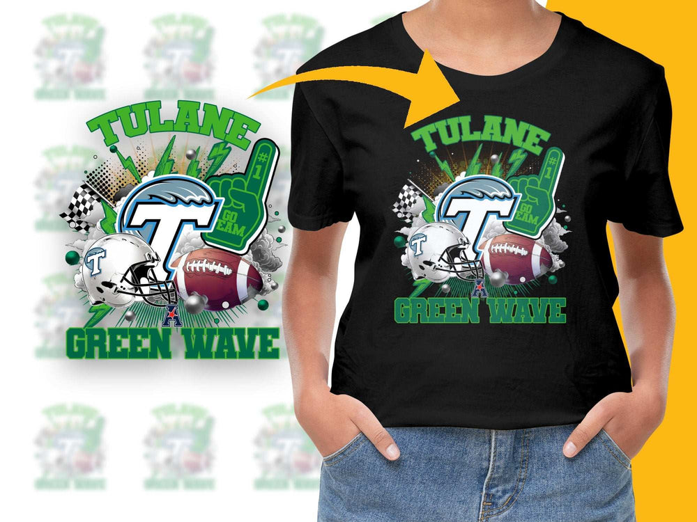 Tulane Green Wave Football Graphic T-Shirt, College Sports Fan Tee, Vibrant Team Colors, Unisex Fit