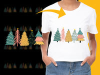 Load image into Gallery viewer, Colorful Christmas Tree Design T-Shirt, Festive Holiday Graphic Tee, Casual Women&#39;s Fashion Top, Unique Gift Idea
