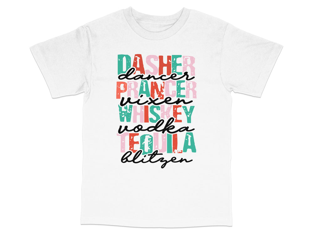 Funny Christmas T-Shirt, Reindeer Names, Holiday Party Tee, Unisex Adult Clothing, Festive Winter Apparel