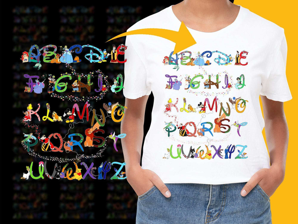 Colorful Alphabet Letters Kids T-Shirt Graphic Design Educational Fun Font Style Tee