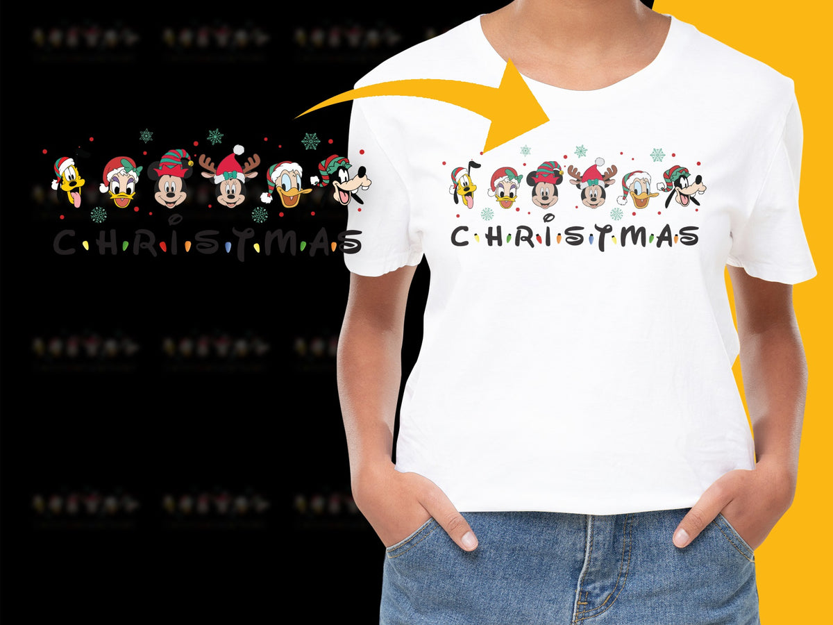 Festive Christmas T-Shirt, Cute Holiday Characters Graphic Tee, Women's Casual Xmas Apparel