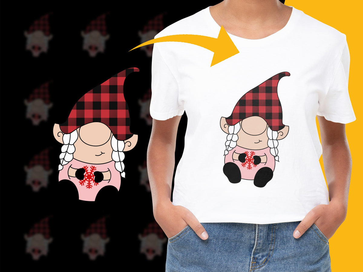 Buffalo Plaid Gnome Graphic T-Shirt, Cute Christmas Holiday Tee for Women, Festive Casual Apparel