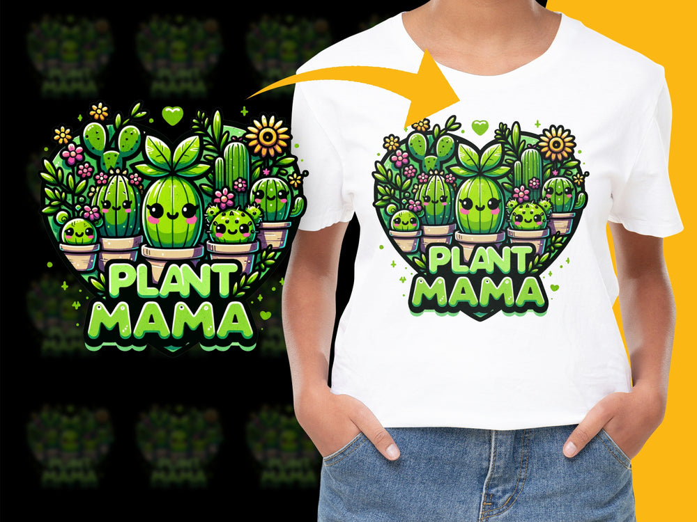 Plant Mama T-Shirt, Cute Cactus and Sunflower Graphic, Green Plant Lover Gift, Gardening Tee, Women's Summer Casual Top