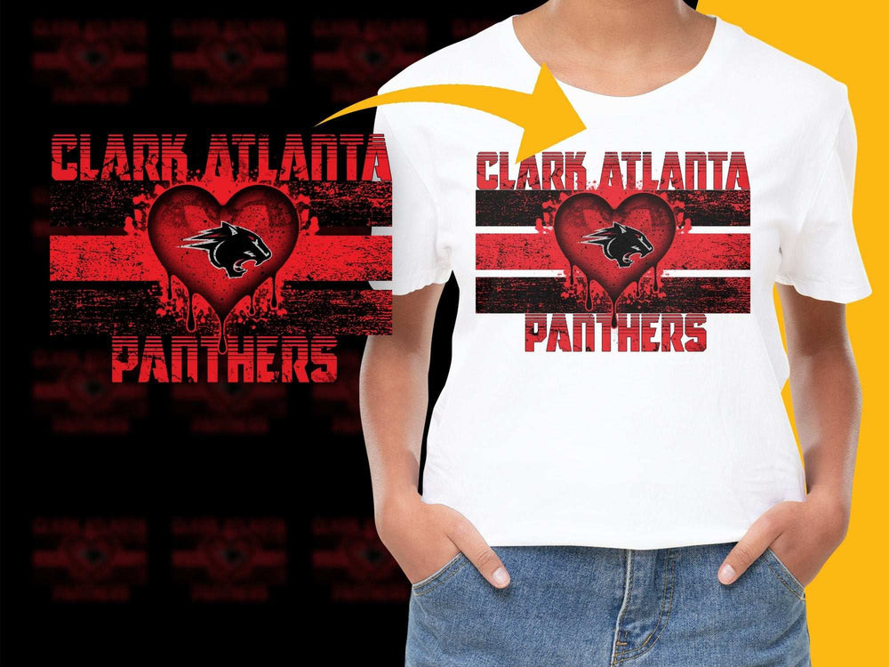 Clark Atlanta Panthers T-Shirt, Red and Black Grunge Heart Design, Unisex Graphic Tee, College Apparel