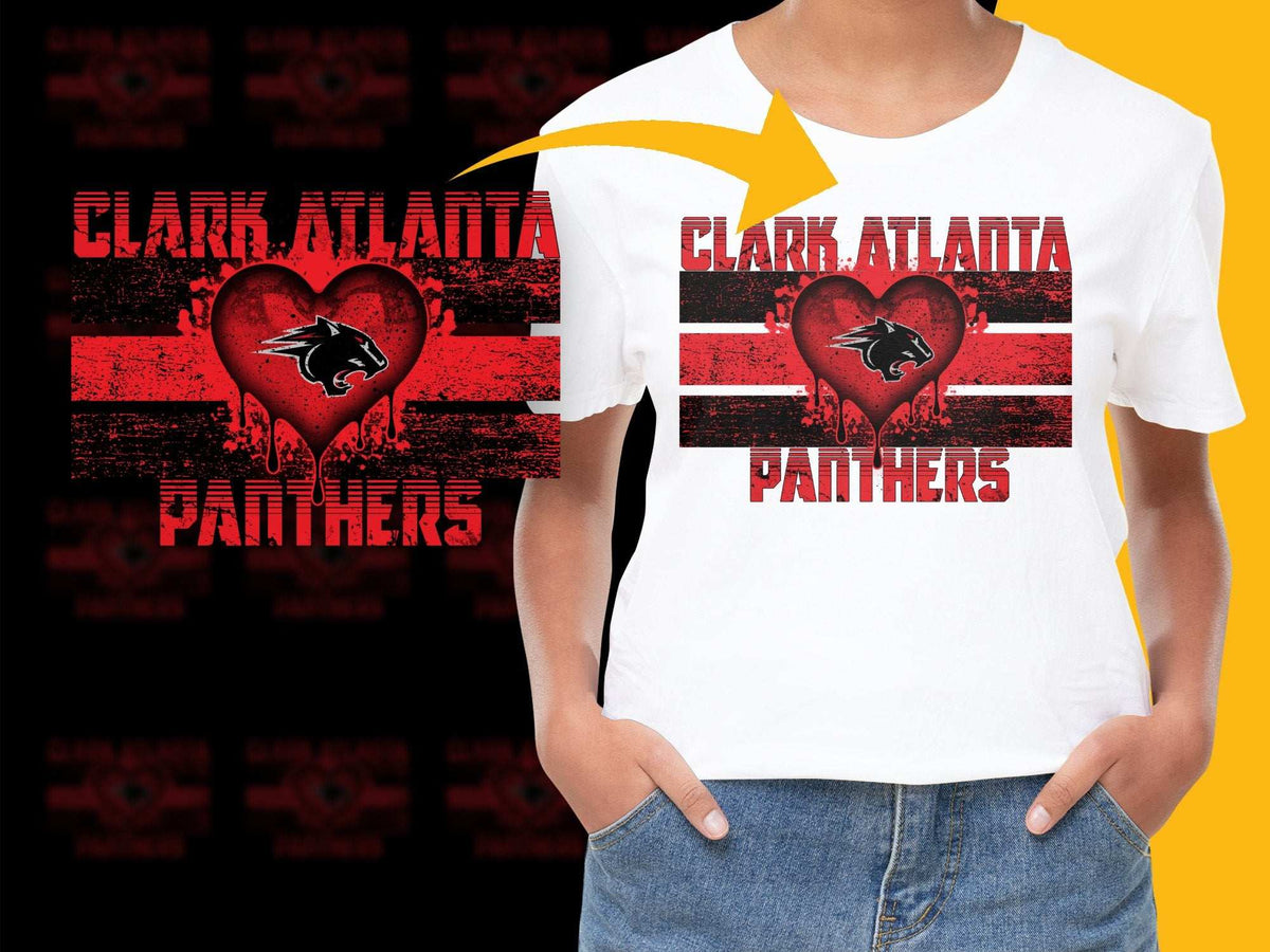 Clark Atlanta Panthers T-Shirt, Red and Black Grunge Heart Design, Unisex Graphic Tee, College Apparel