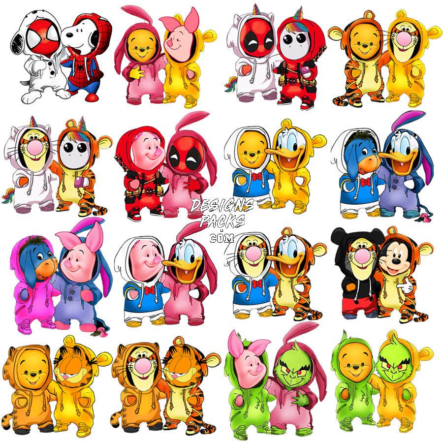 50+ Halloween Winnie the Pooh Cartoon Costume PNG Designs: Duo Bundle