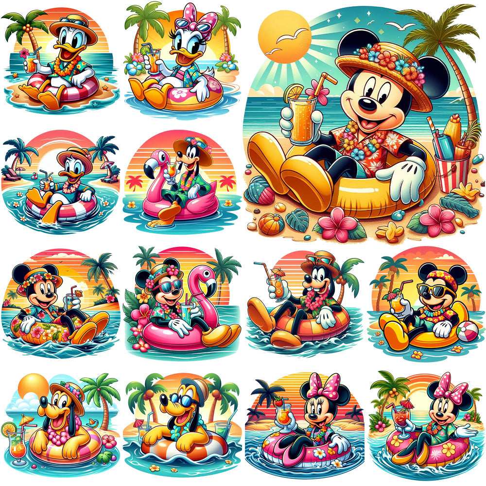 12 Summer Mickey Cartoon Floating Designs Bundle PNG