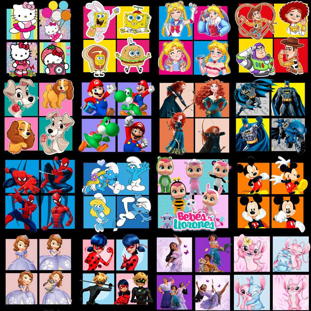130 Ultimate Square Cartoons Kids Classics Designs Bundle PNG