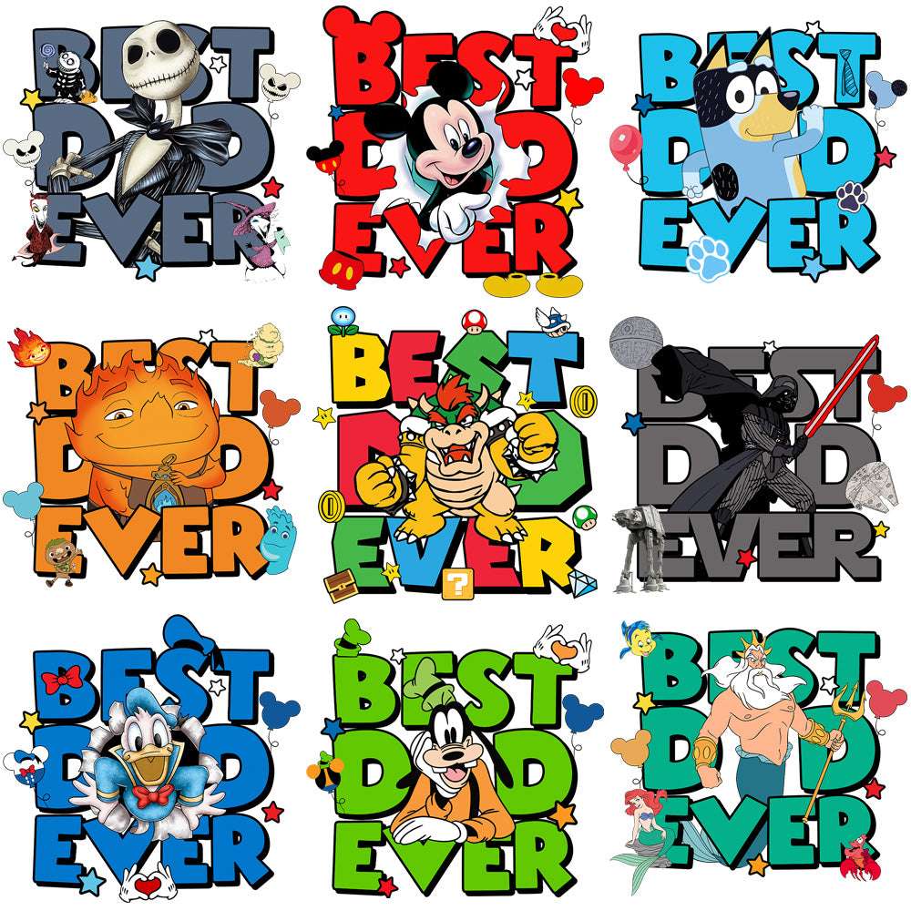 9 Best Dad Father's Day Cartoons Designs Bundle PNG