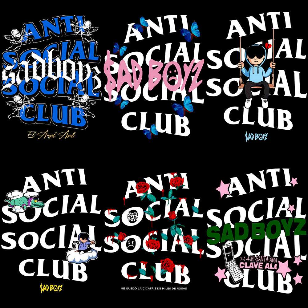 9 Sad Boy Anti Social Club Streetwear Designs Bundle PNG