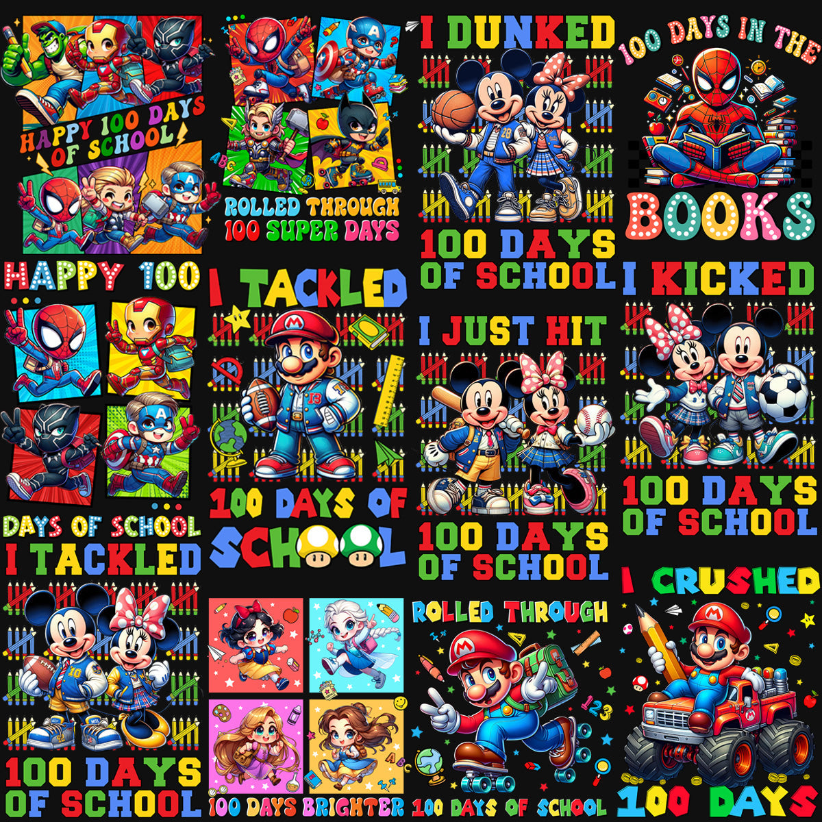 100 Days of School: 42 Cartoon PNG Designs Bundle