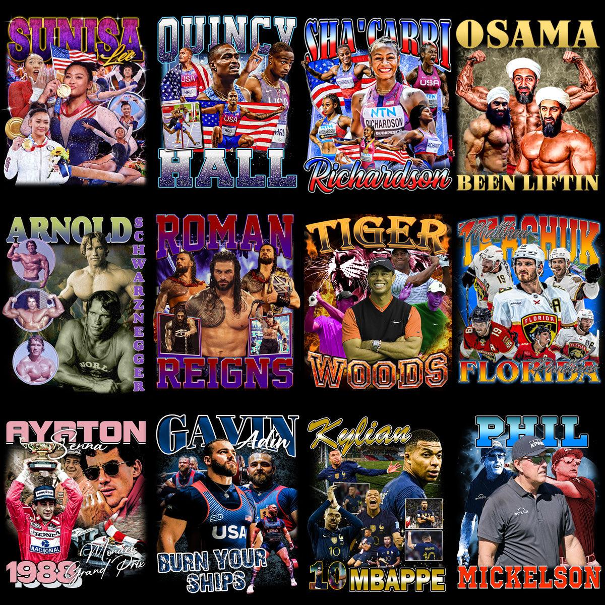 45 Mixed Sports Champion Bootleg Designs: PNG Bundle for Sublimation