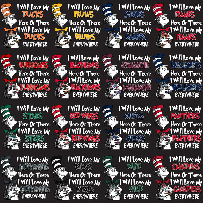 32 Cat in the Hat Ice Hockey Team PNG Designs Bundle