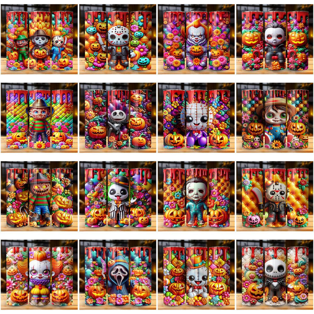 25 Cute Horror Villain Halloween Tumbler Wraps: JPG Bundle

