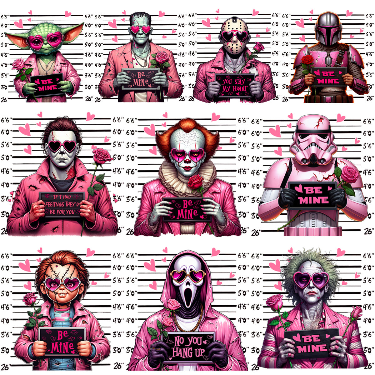 Valentine's Day Horror Mugshot PNG Bundle: 10 Spooky Designs