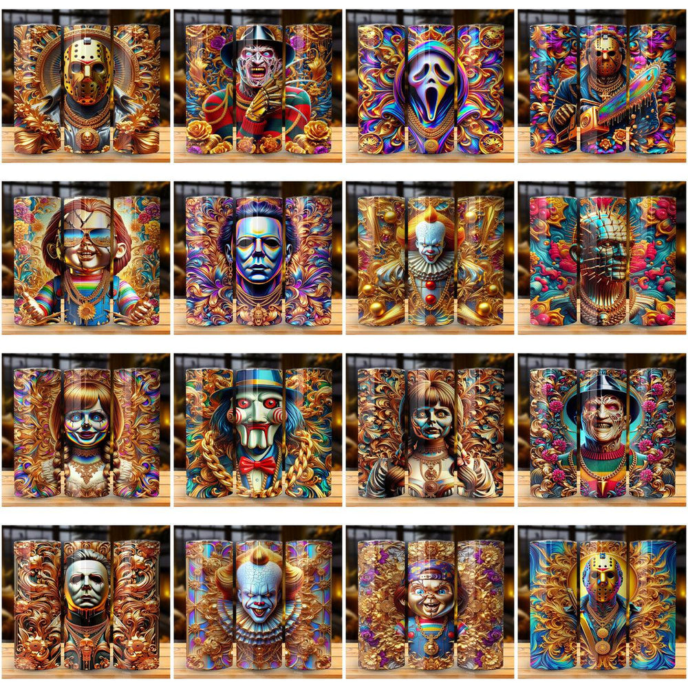 30 Gold Slasher Halloween Tumbler Wraps: JPG Bundle for Instant Download
