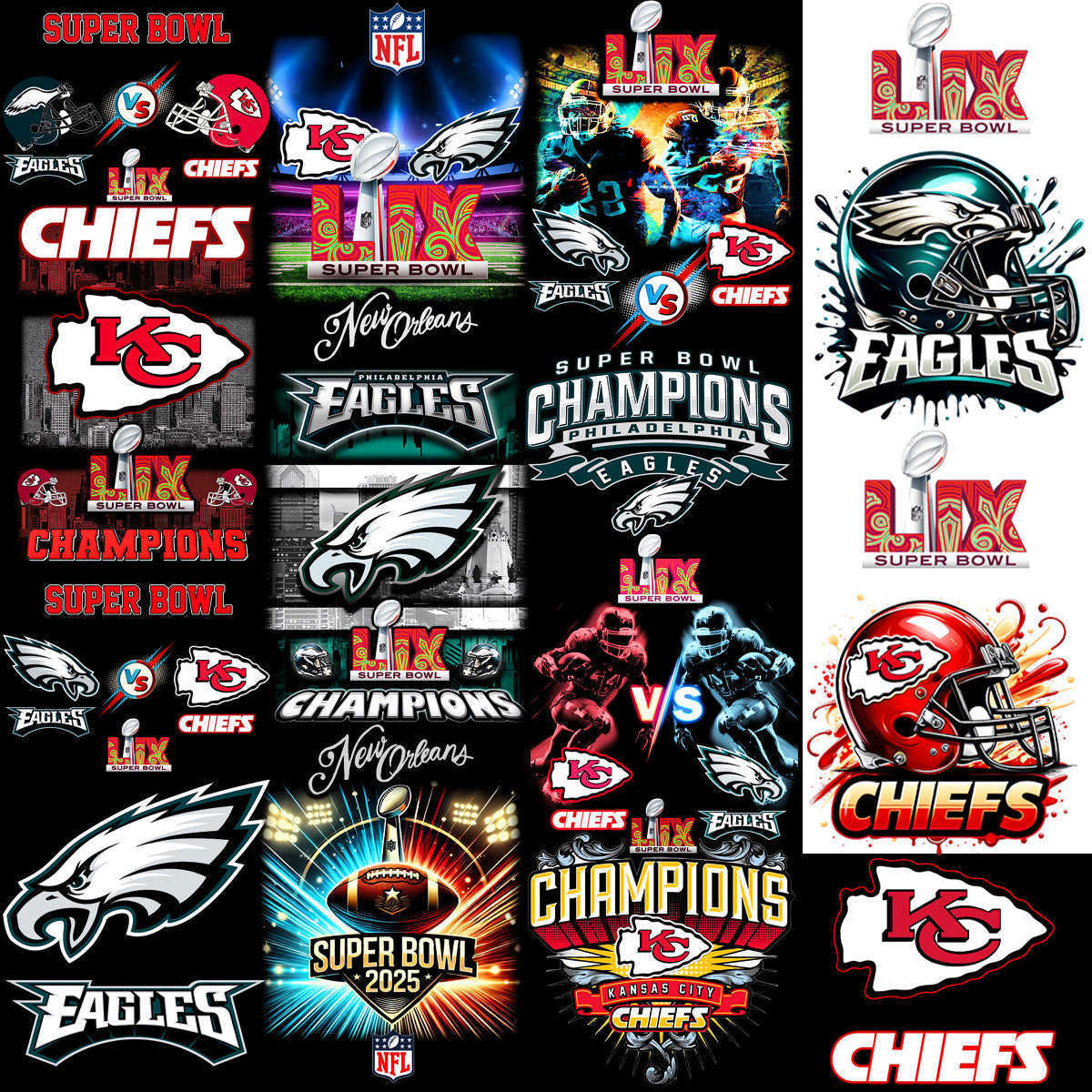 Super Bowl 2025 Champion Halftone PNG Bundle: 15 Designs