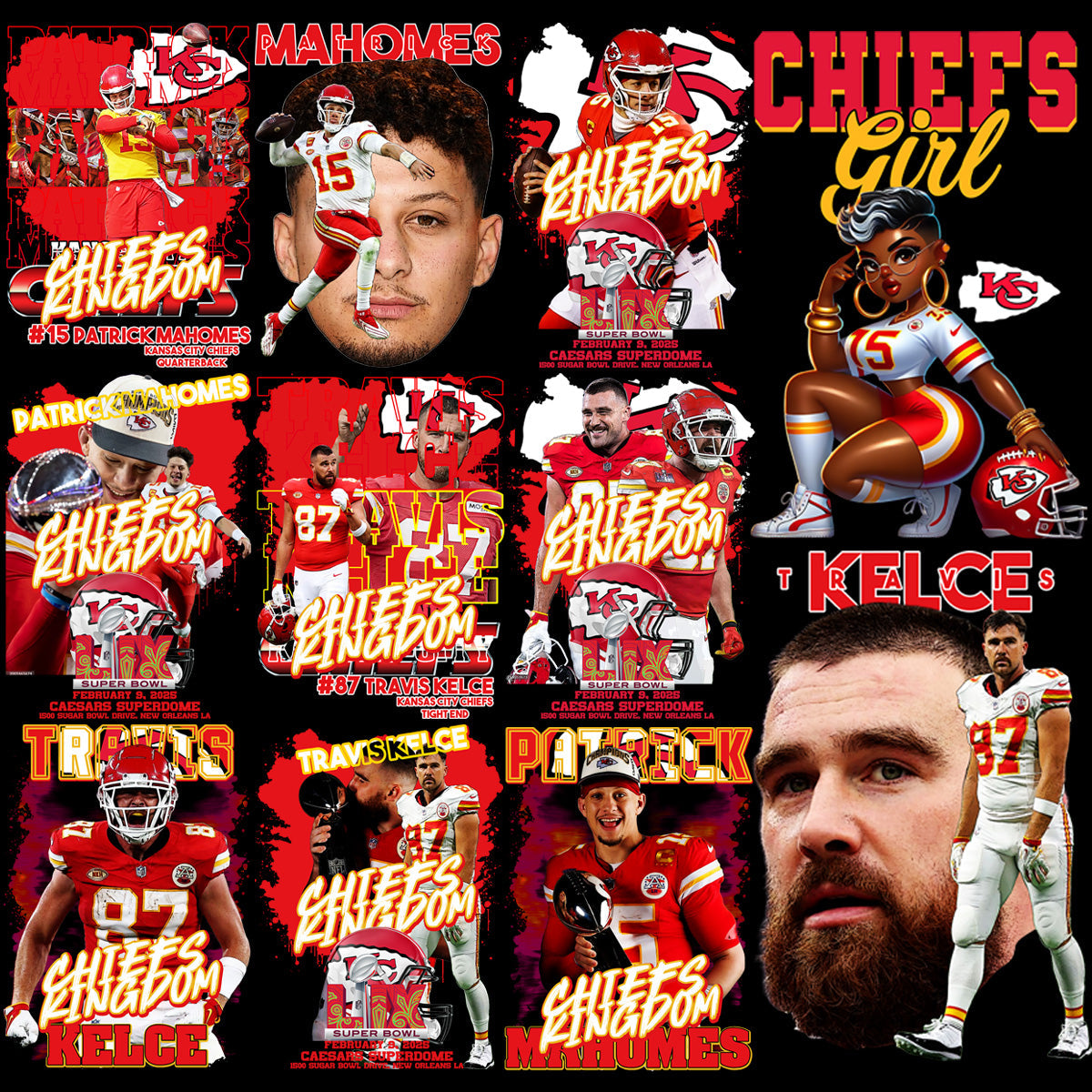 65 Chiefs Super Bowl Winning Football PNG Designs Bundle