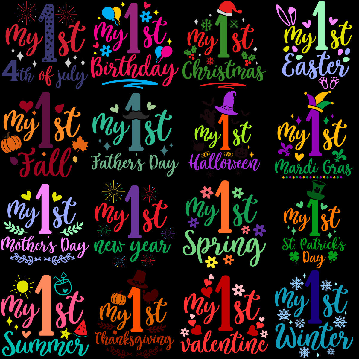 Adorable Baby's First Milestone PNG Bundle: 16 Designs