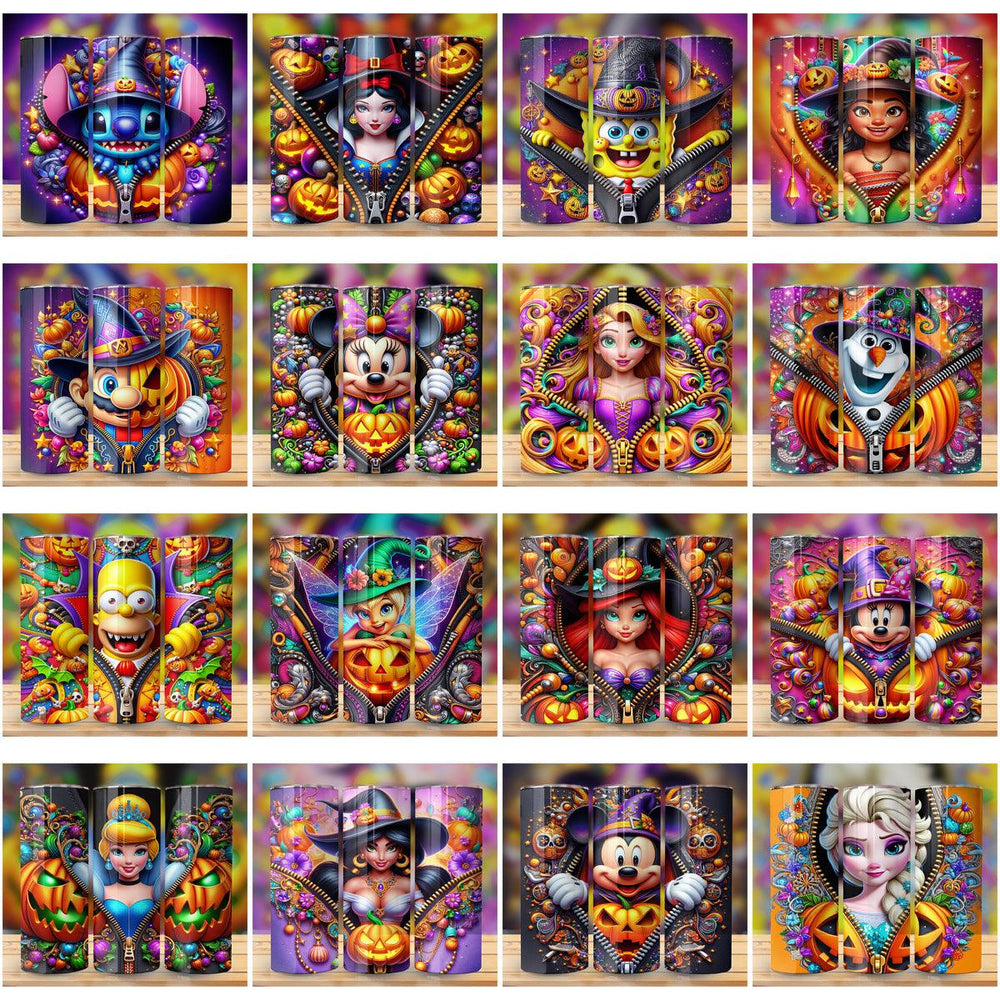 72 Halloween Zipper Tumbler Wraps: Cartoon JPG Bundle for Sublimation
