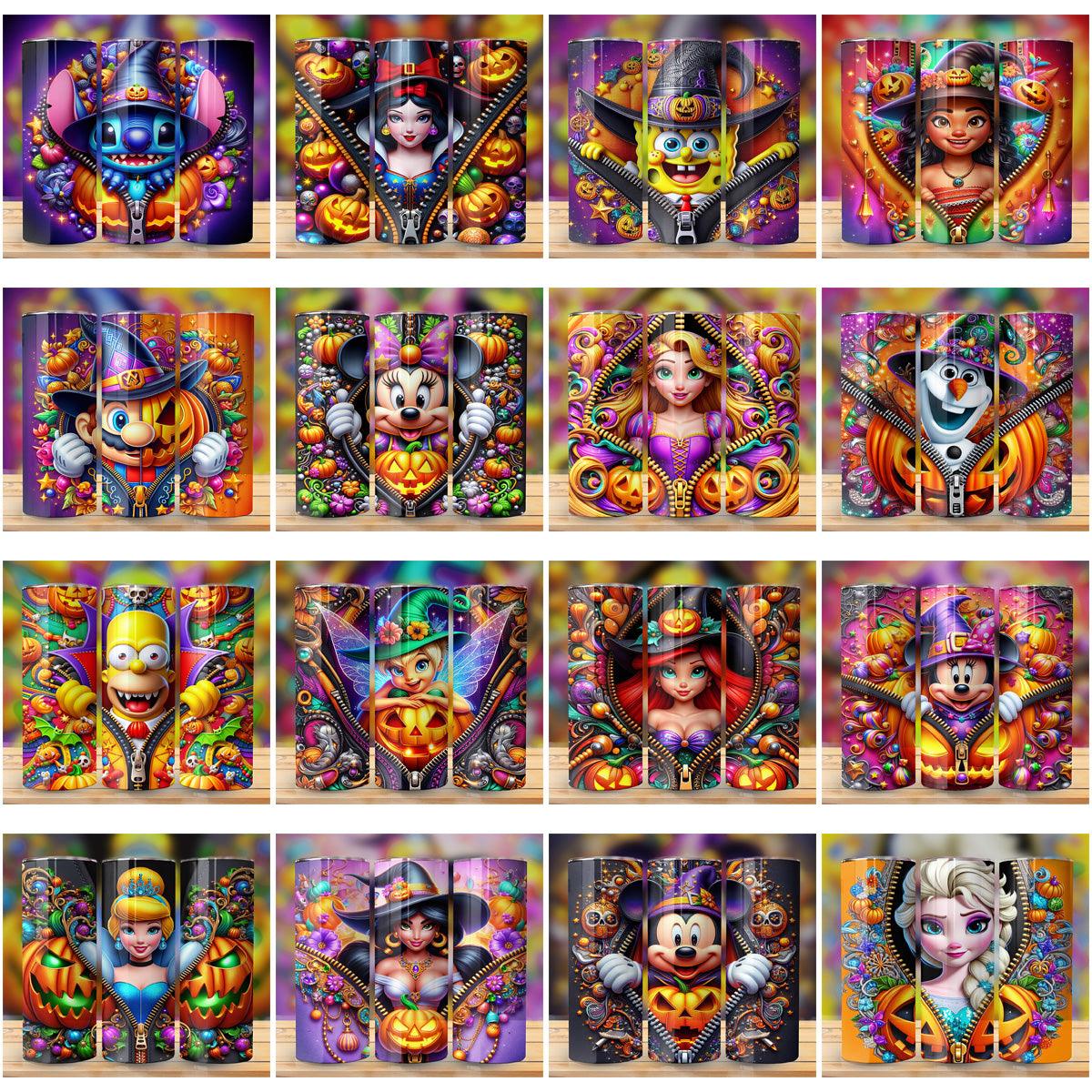 72 Halloween Zipper Tumbler Wraps: Cartoon JPG Bundle for Sublimation
