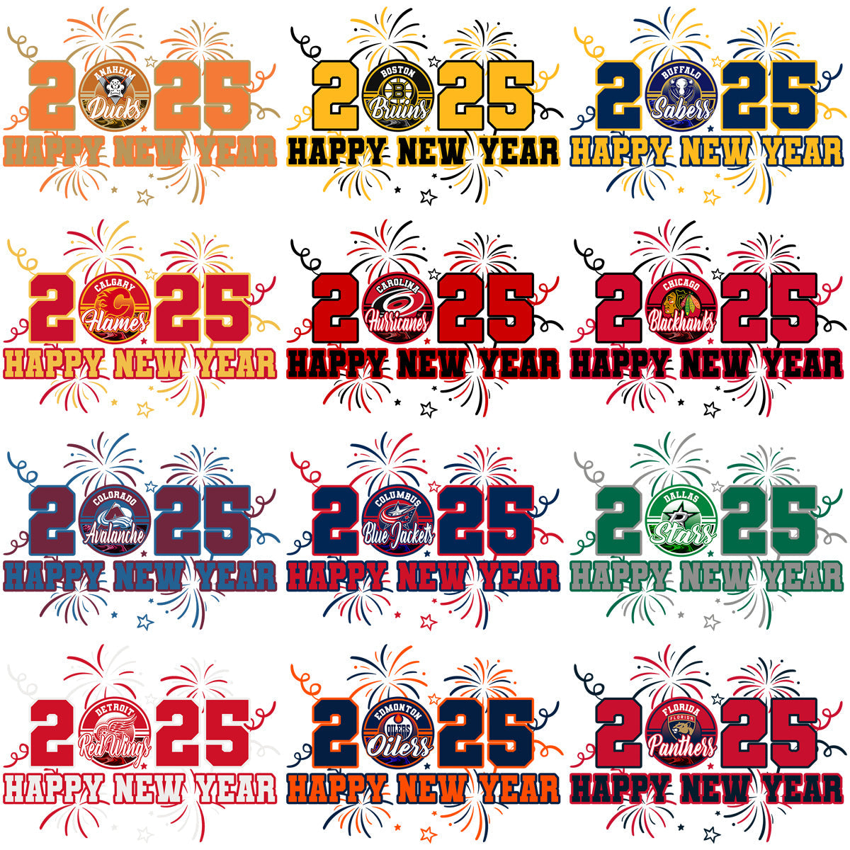 Happy New Year 2025: 32 Ice Hockey Team PNG Designs Bundle